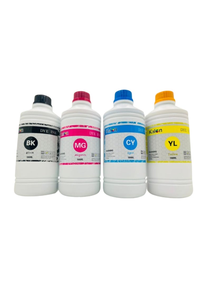 Kalon 4-Color Ink Bottle Set 1000ML DYE Universal Compatible Ink For Ecotank Inkjet Printer Epson Canon Refill Printing Dye Based Ink set of 4 (BK, MG, CY, YL)  - Image 1