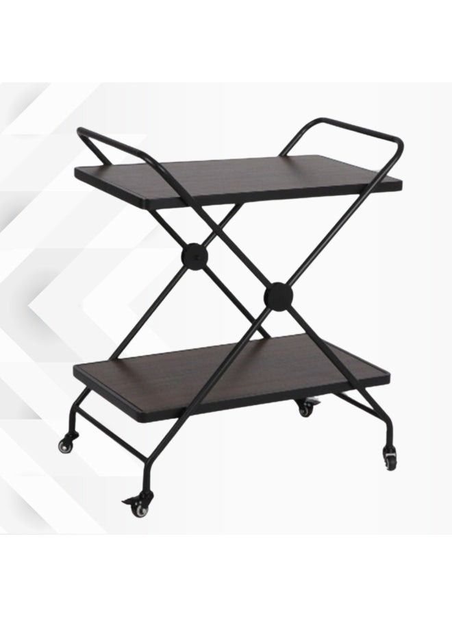 بكسل للأثاث عربة تقديم الضيافة للشاي والقهوة متحركة رفين مستطيلة من بكسل الأثاث, بني غامق - Image 1