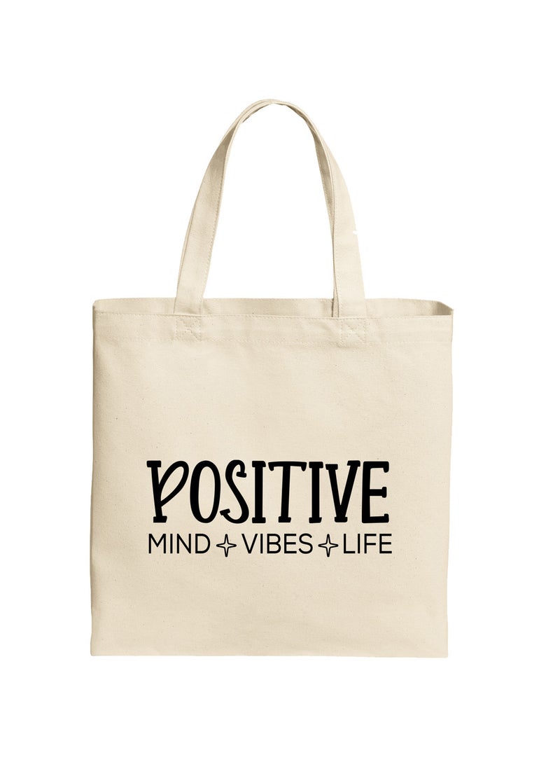 Spoil Your Wall Positive Mind Vibes Life Quotes Tote Bag, Natural Shopping Bag, 38x42cm Reusable Jute Bag by Spoil Your Wall  - Image 1