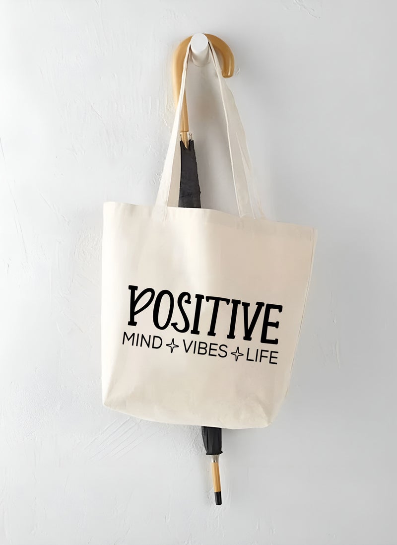 Spoil Your Wall Positive Mind Vibes Life Quotes Tote Bag, Natural Shopping Bag, 38x42cm Reusable Jute Bag by Spoil Your Wall  - Image 3