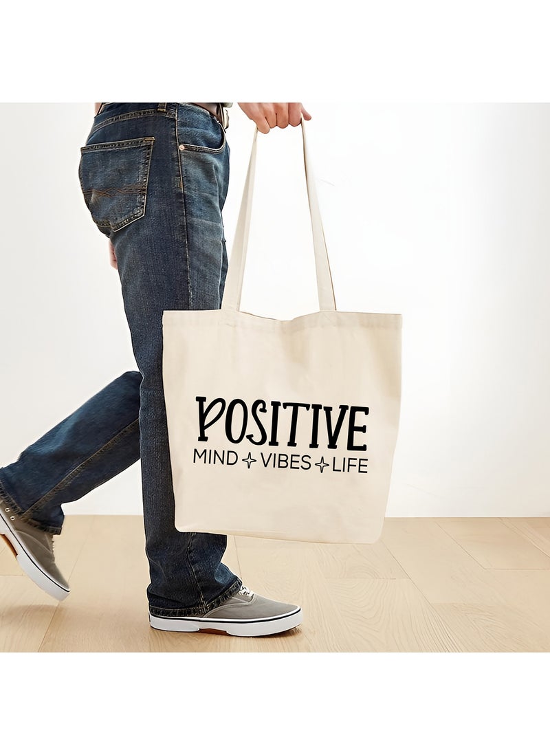 Spoil Your Wall Positive Mind Vibes Life Quotes Tote Bag, Natural Shopping Bag, 38x42cm Reusable Jute Bag by Spoil Your Wall  - Image 2
