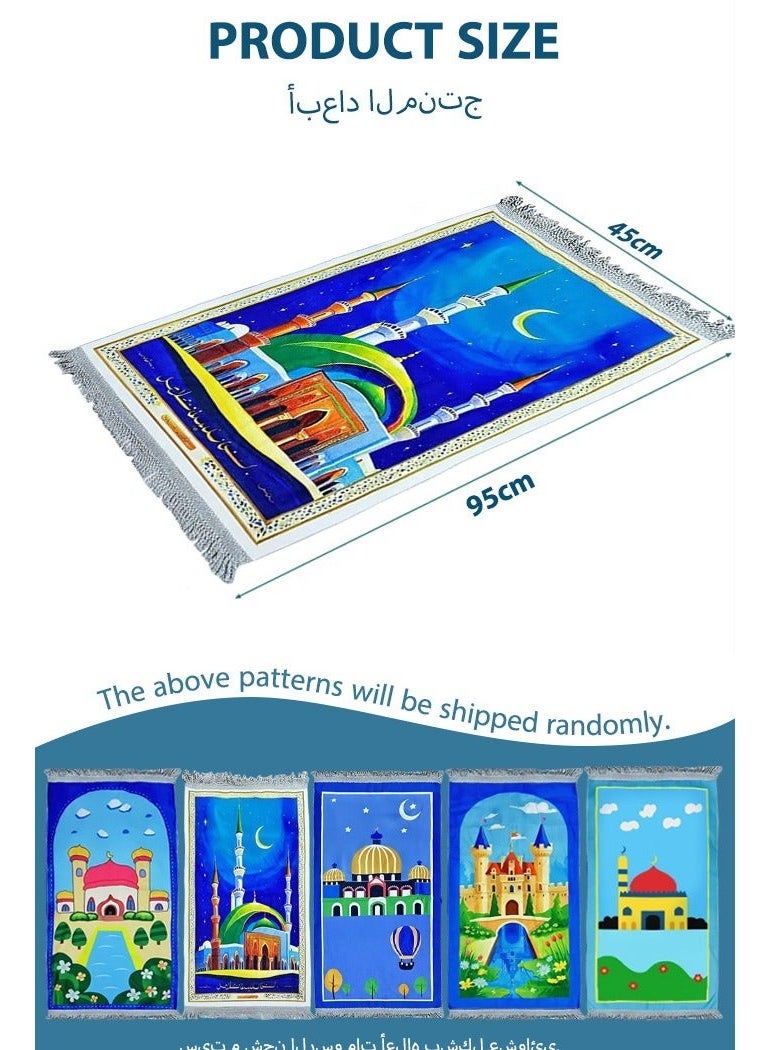 Ayshal 5PCS Prayer Carpet Mat Set for Kids, Foldable Muslim Prayer Mat With Prayer Beads, Prayer Counter, Children’s Camera, Storage Bucket, Islamic Pattern, Soft Padded Islamic Prayer Mat, Muslim Gift for Ramadan, Eid, Hajj(Blue) - Image 5