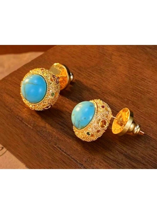 Turquoise Vintage Elegance Stud Earrings  - Image 2
