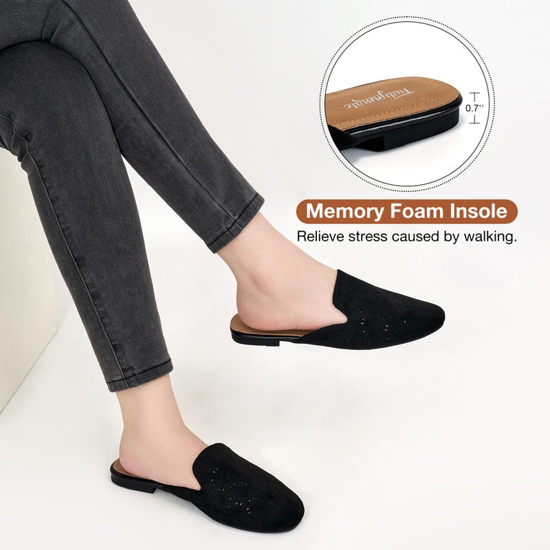 FUDYNMALC Womens Mules Flats Shoes: Casual Closed Toe Suede Backless Loafers Comfortable Dressy Slip-on Slides Footwear Black - Image 5