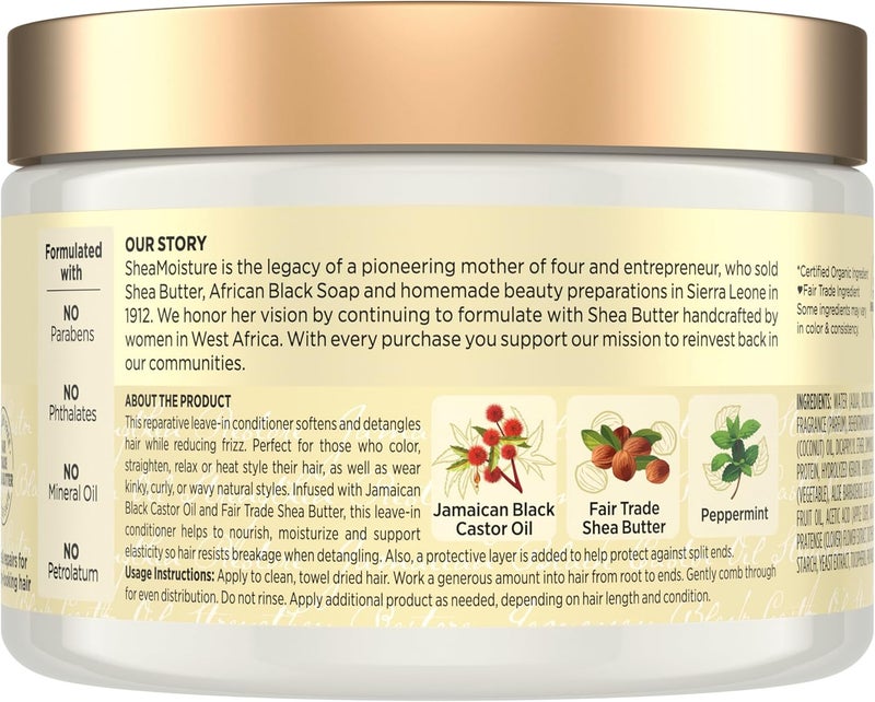 Shea Moisture Jamaican Black Castor Oil Leave-In Conditioner 11.5oz | Strengthens, Softens & Detangles Damaged Hair | With Shea Butter, Peppermint & Apple Cider Vinegar – Original - Image 2