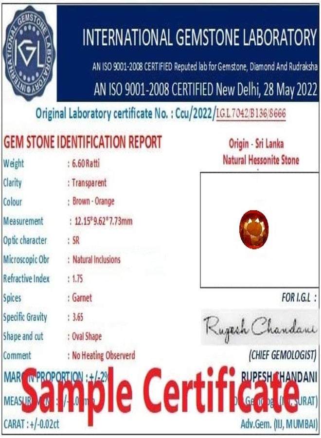 Certified Gems Gomed Stone Original Certified 9 Ratti Hessonite Gomedha गोमेद रत्न - 8.25 Carat Saloni Certified Gems - Image 4