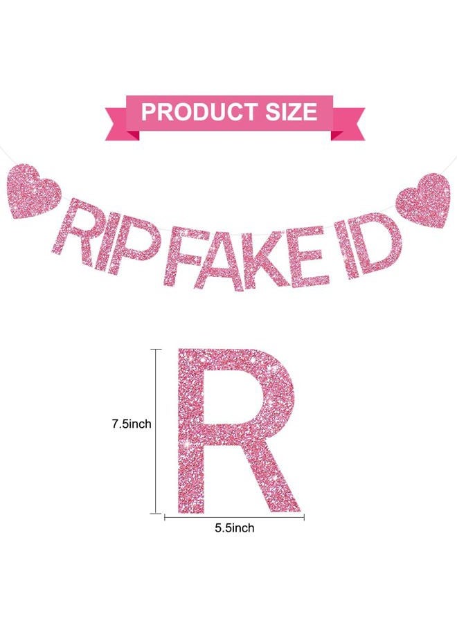 BEISHIDA Pre Strung Glitter RIP Fake ID Banner， Pink Glitter Funny 21st Birthday Banner-No DIY，Rip Fake ID Banner Backdrop for 21 Birthday Party，Funny Happy 21st Birthday Banner for Him，Her - Image 2