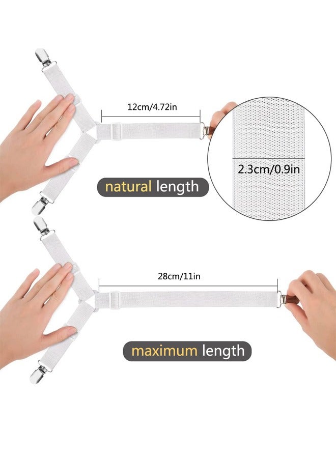 4PCS Bed Sheet Straps, Adjustable Elastic Fasteners with Metal Clips, Triangle Sheet Fasteners, Fitted Bed Sheet Holders for Bed, Mattress Cover, Fitted Bed Sheets, Sofa Cushion White - Image 2