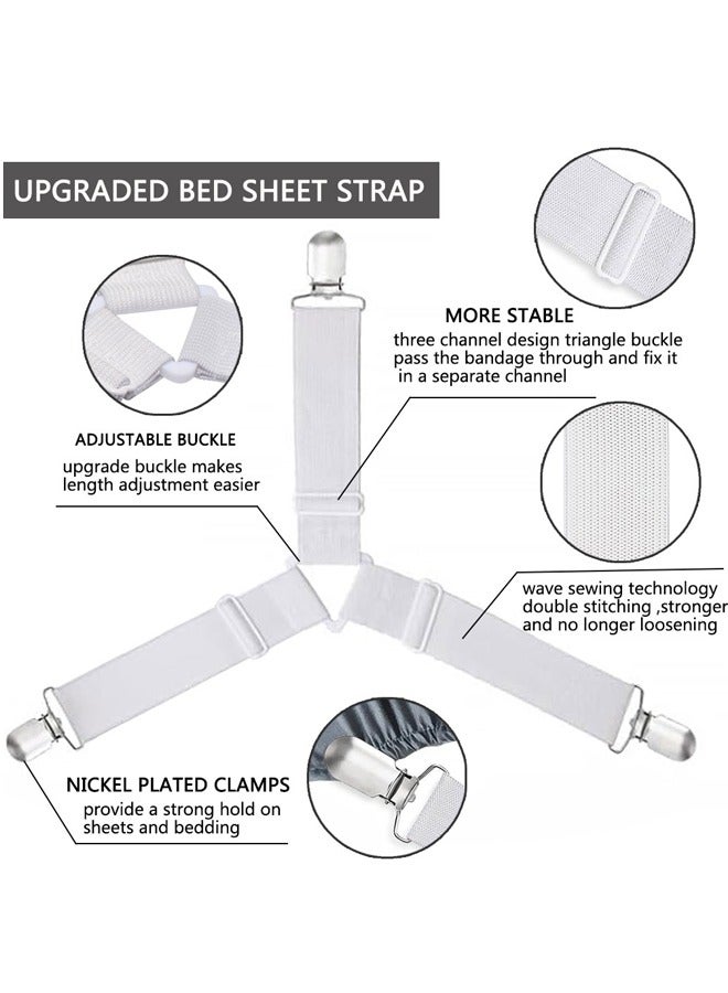 4PCS Bed Sheet Straps, Adjustable Elastic Fasteners with Metal Clips, Triangle Sheet Fasteners, Fitted Bed Sheet Holders for Bed, Mattress Cover, Fitted Bed Sheets, Sofa Cushion White - Image 3