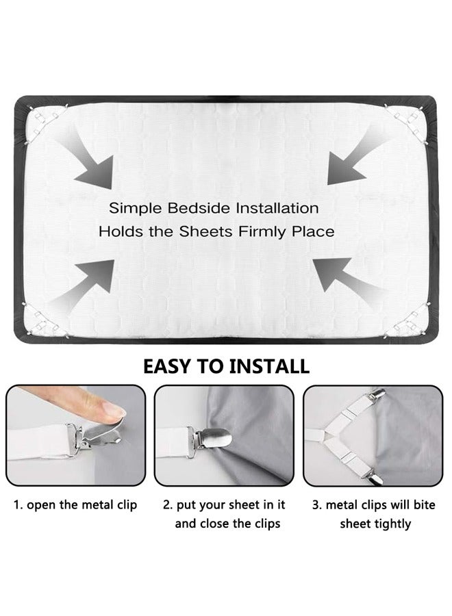 4PCS Bed Sheet Straps, Adjustable Elastic Fasteners with Metal Clips, Triangle Sheet Fasteners, Fitted Bed Sheet Holders for Bed, Mattress Cover, Fitted Bed Sheets, Sofa Cushion White - Image 4