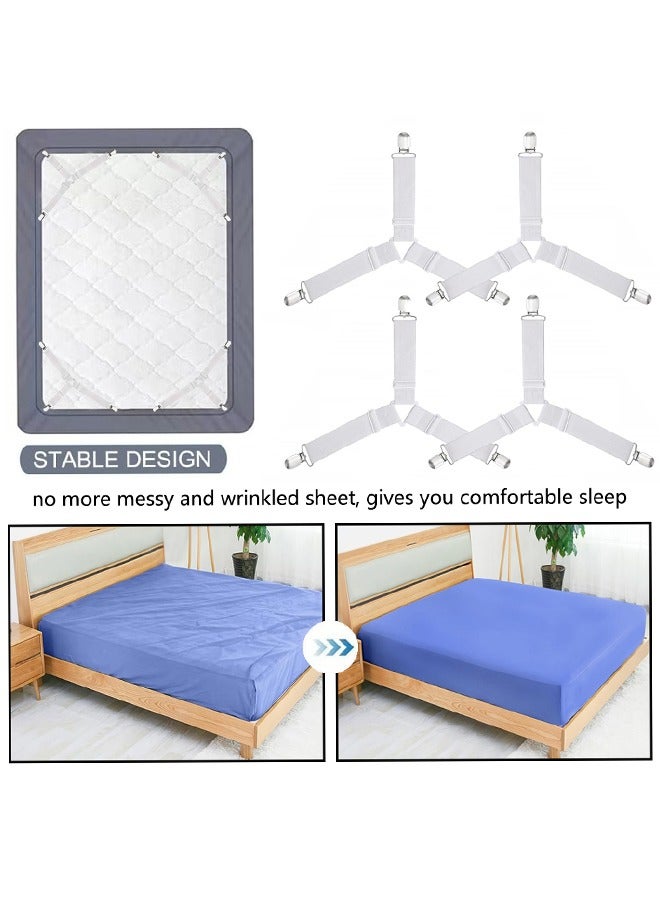 4PCS Bed Sheet Straps, Adjustable Elastic Fasteners with Metal Clips, Triangle Sheet Fasteners, Fitted Bed Sheet Holders for Bed, Mattress Cover, Fitted Bed Sheets, Sofa Cushion White - Image 5