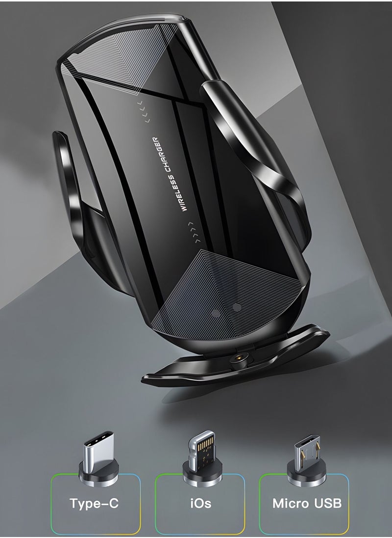 GROIC Q3 Smart Sensor Car Phone Wireless Charger with 3 charging connectors,15W Qi Fast Charging Auto-Clamping Car Phone Holder Air Vent Phone Holder,Compatible with All iPhone Android  - Image 5