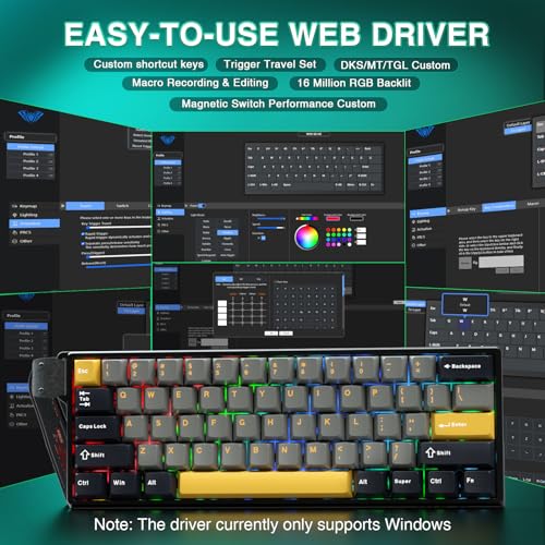 CORBOBO AULA WIN60 HE MAX - 60% Mechanical Gaming Keyboard Wired, Hall Effect Magnetic Switches Hot Swappable, Adjustable Actuation Rapid Trigger Mode, 8000 Hz Polling Rate, 60 Percent Keyboard Compact Design - Image 5