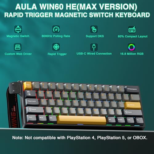 CORBOBO AULA WIN60 HE MAX - 60% Mechanical Gaming Keyboard Wired, Hall Effect Magnetic Switches Hot Swappable, Adjustable Actuation Rapid Trigger Mode, 8000 Hz Polling Rate, 60 Percent Keyboard Compact Design - Image 2