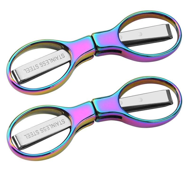 مقصان قابلان للطي بألوان قوس قزح، قاطع تلسكوبي محمول من الفولاذ المقاوم للصدأ، مقص صغير آمن قابل للطي للجيب، مناسب للمنزل والمكتب والأعمال اليدوية والخياطة ولوازم التمريض والسفر - Image 1