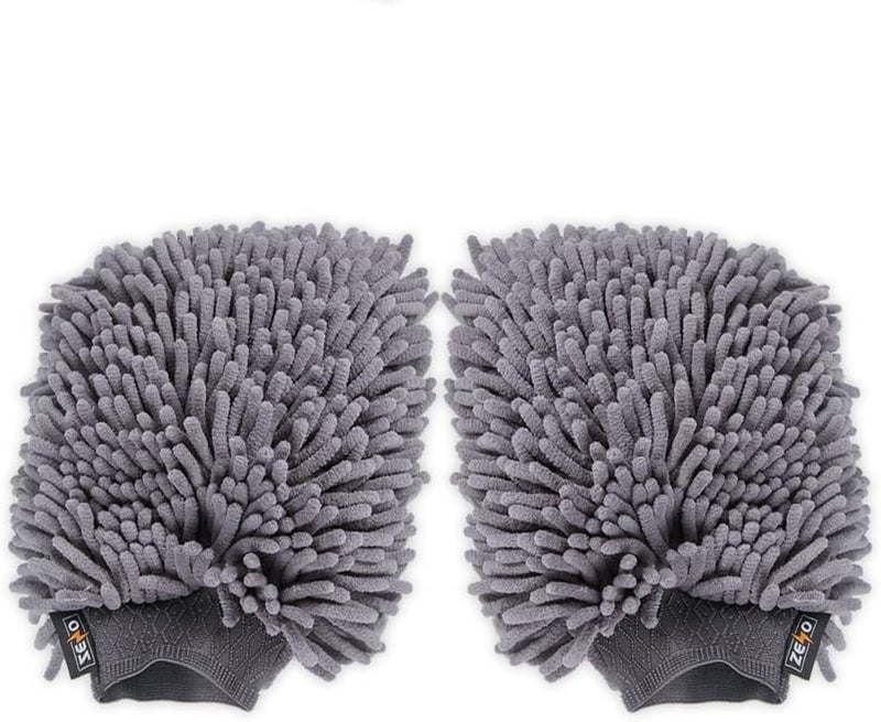 Zeno 2x Car Wash Mitts | Premium Microfibre Noodle Washing Mitt | 2 Large Noodle Gloves | Anti-Streak & Anti-Scratch Car Cleaning Mitt | Lint Free Wash Mitt For Car Washing - Image 1