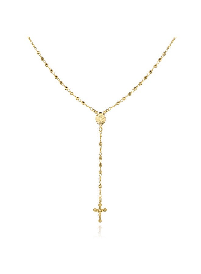 Barzel 18K Gold Plated Virgin Mary Rosary Bead Cross Necklace - Made In Brazil (18 Inches) - Image 1