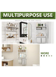 XiuWoo 3 Tier Adjustable Wood Bamboo Home Wall Mounted Storage Rack, Over Toilet Rack, Bathroom Organizer, Bathroom Rack, Storage Organizer Shelf with Towel Bar Shower  - Image 3