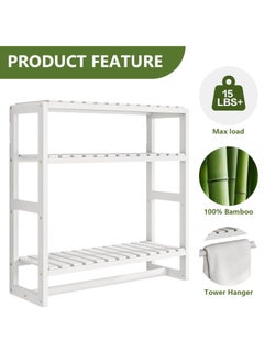 XiuWoo 3 Tier Adjustable Wood Bamboo Home Wall Mounted Storage Rack, Over Toilet Rack, Bathroom Organizer, Bathroom Rack, Storage Organizer Shelf with Towel Bar Shower  - Image 4