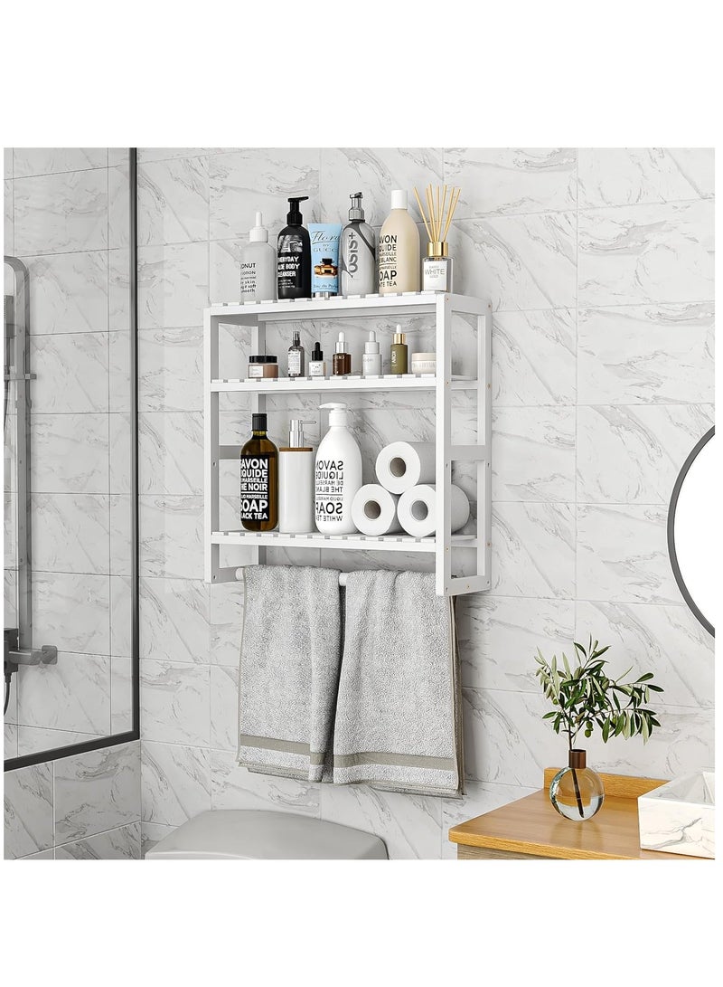 XiuWoo 3 Tier Adjustable Wood Bamboo Home Wall Mounted Storage Rack, Over Toilet Rack, Bathroom Organizer, Bathroom Rack, Storage Organizer Shelf with Towel Bar Shower - Image 2