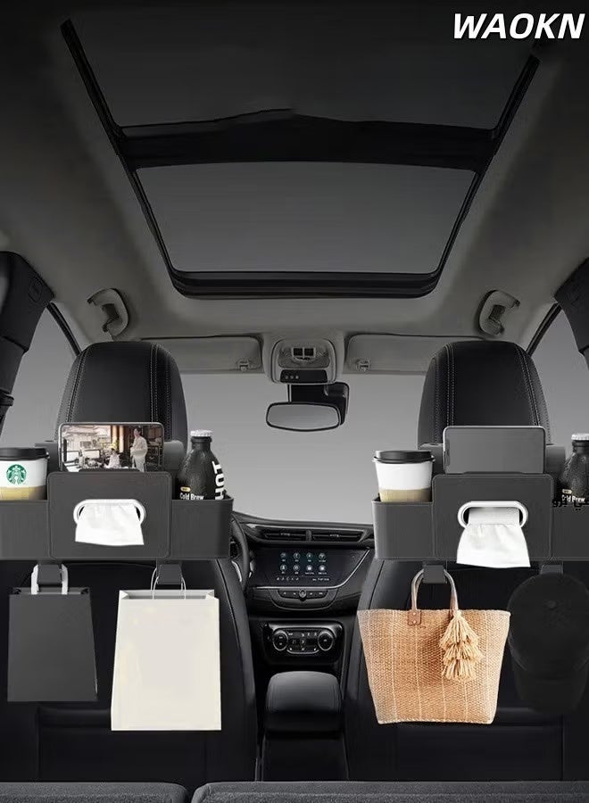 دبليو أيه أو كي أن منظمو السيارات حقيبة تخزين خلفية مقعد السيارة مع دعم طاولة قابلة للطي ، وحقيبة تخزين معلقة متعددة الجيوب لظهر مقعد السيارة ، مربع تخزين السيارة مع الخطائر ، مربع تخزين السيارة ، رف الظهر ، أسود. - Image 5