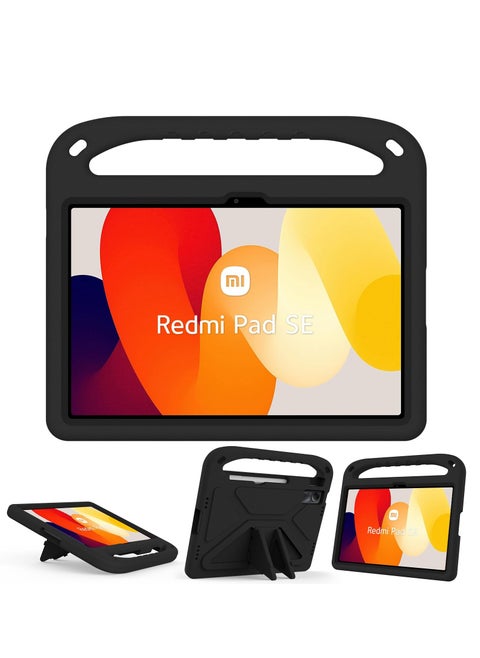 Kids Case For Redmi Pad SE 11" (2023) EVA Foam Lightweight Shockproof Duarable Tablet Cover with Handle Stand Case For Children Firendly (Black)