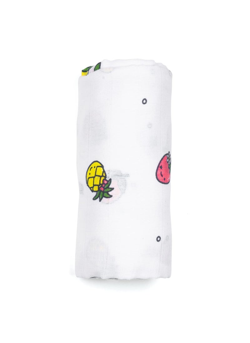 BABBY NEST BABBY NEST 100 Cotton Muslin Baby Swaddle Set Printed Muslin Swaddle Wrap for New Born Baby Size110x110 cm 018 Month Mix Fruit  - Image 4