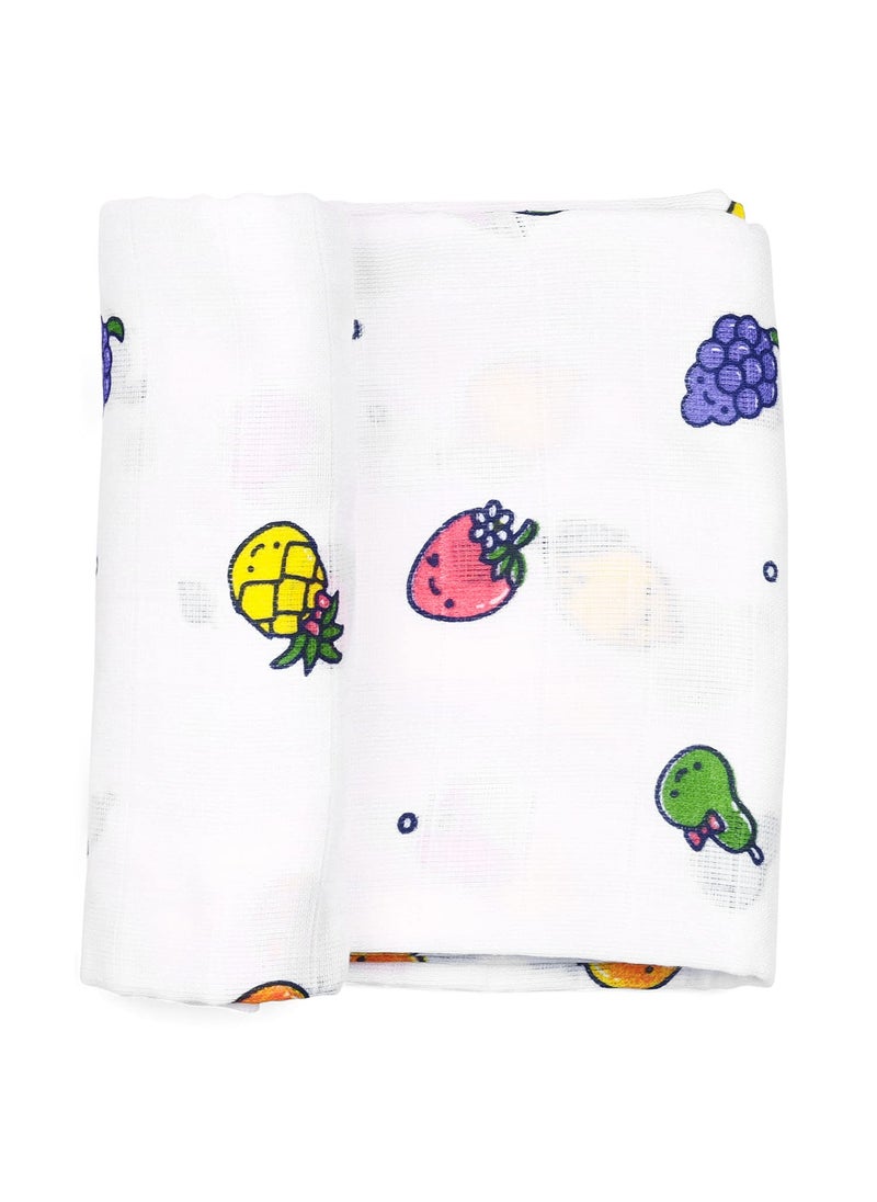 BABBY NEST BABBY NEST 100 Cotton Muslin Baby Swaddle Set Printed Muslin Swaddle Wrap for New Born Baby Size110x110 cm 018 Month Mix Fruit  - Image 2