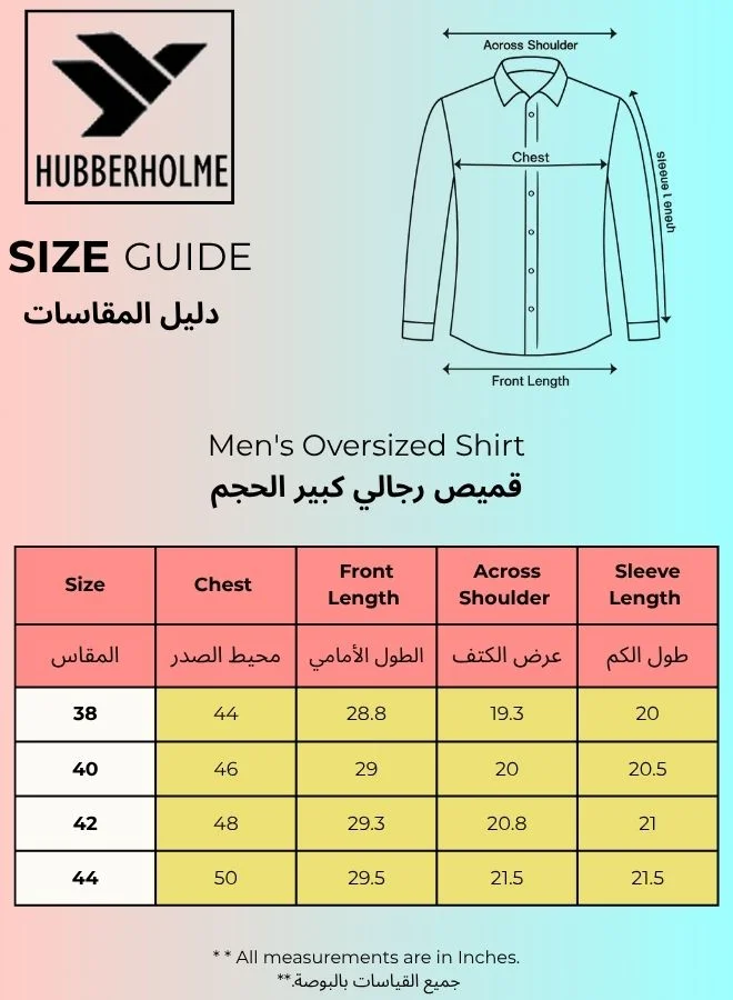 Hubberholme Men's Beige Cotton Blend Checkered Button Down Oversized Shirt