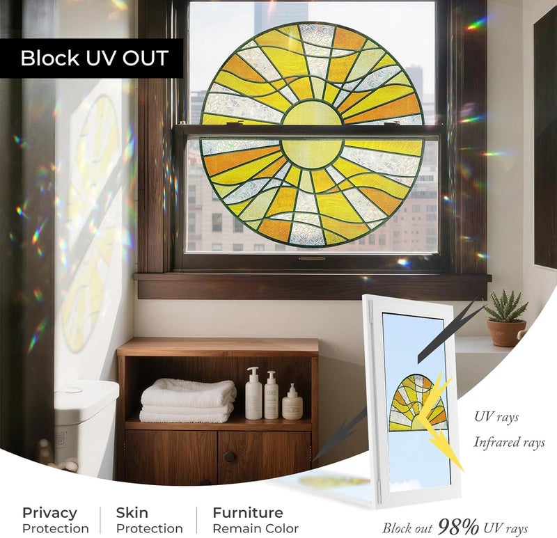 ADD.HERES Window Stickers, ‌Stained Glass Window Privacy Film, UV Blocking Static Cling for Home Kitchen Office Bathroom, Sunshine Catcher, 17.72" X 31.5" - Image 5
