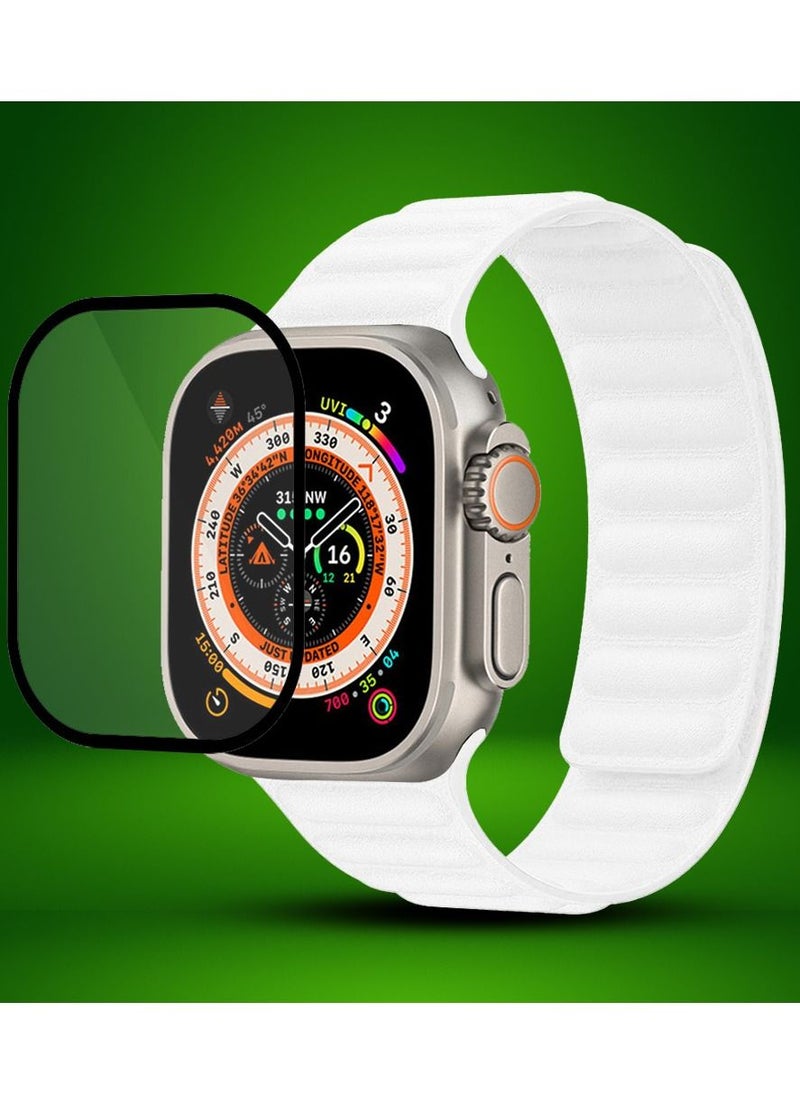 CATANES - 2 Packs For Apple Watch Band 49mm Leather Link Strap Magnetic Loop Bracelet and 3D Screen Protector White - Image 1