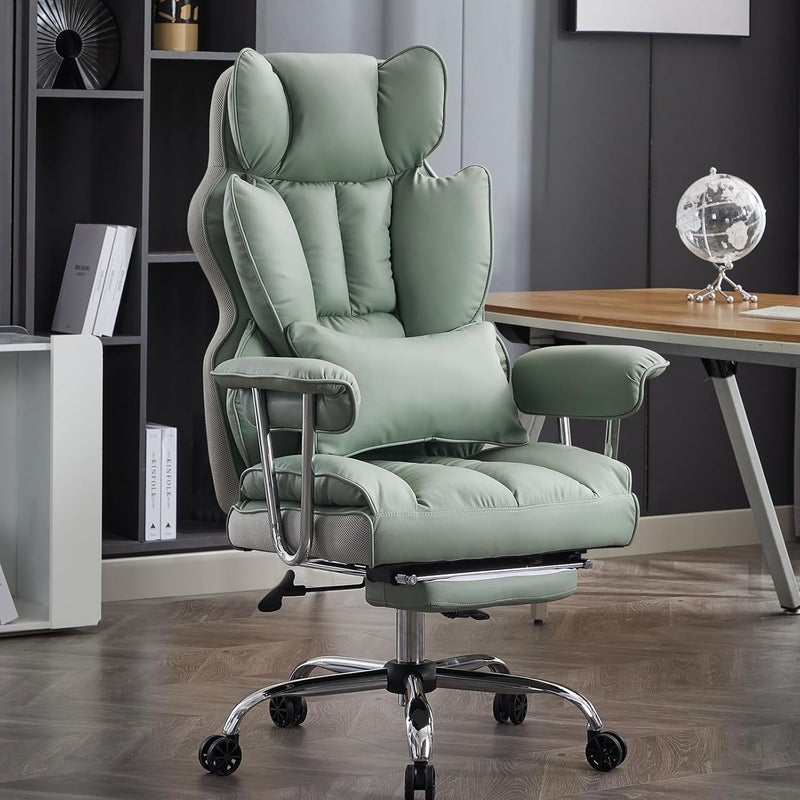 Efomao Big and Tall Office Chair 400lbs – PU Leather Executive Desk Chair with Lumbar Support & Leg Rest, Heavy-Duty Computer Chairs for Home Office, Green | 400lbs support, 135° recline, dual-layer foam cushion, 23.5" seat & footrest. BIFMA - Image 1