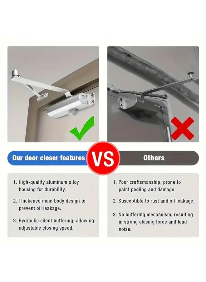 1 Set Automatic Hydraulic Door Closer Adjustable Closing Speed Durable Aluminum Alloy - Image 5