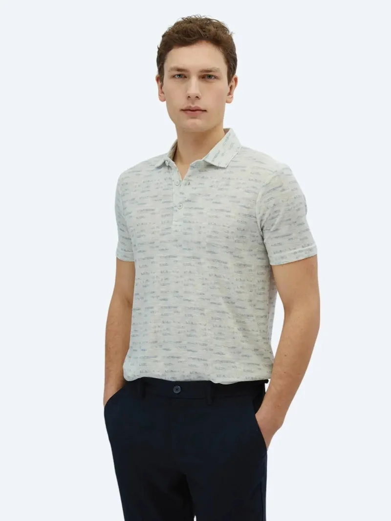 Kip Stone Printed Polo Neck Cotton Blended T-Shirt