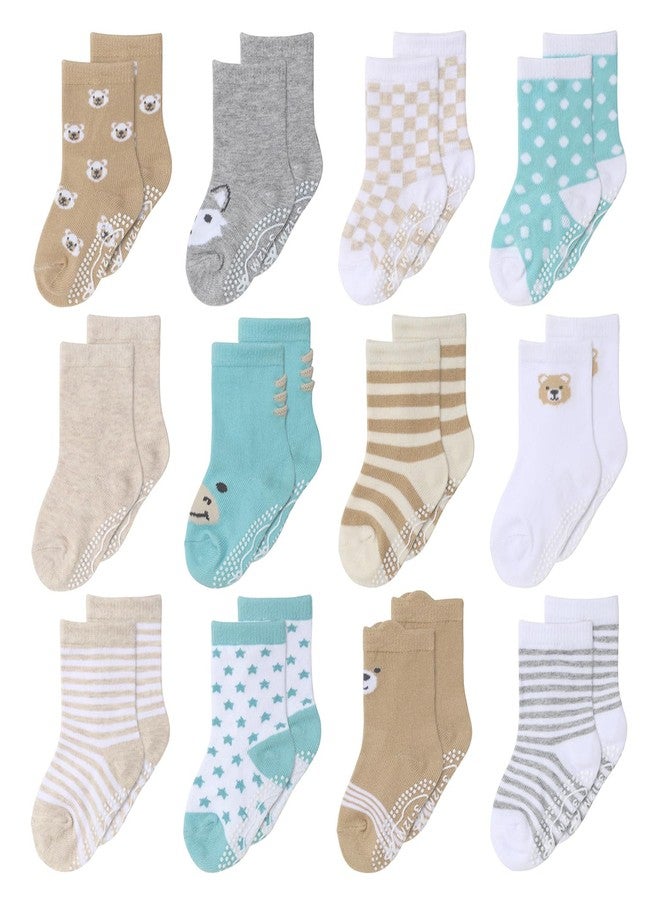 The Peanut Shell The Peanutshell Organic Baby Socks for Girls or Boys 12-24 Months Set of 12 - Non-Slip Grip, Soft and Breathable Cotton Baby Crew Toddler Socks - Comfortable Design for Toddler - Gray Mint - Image 1