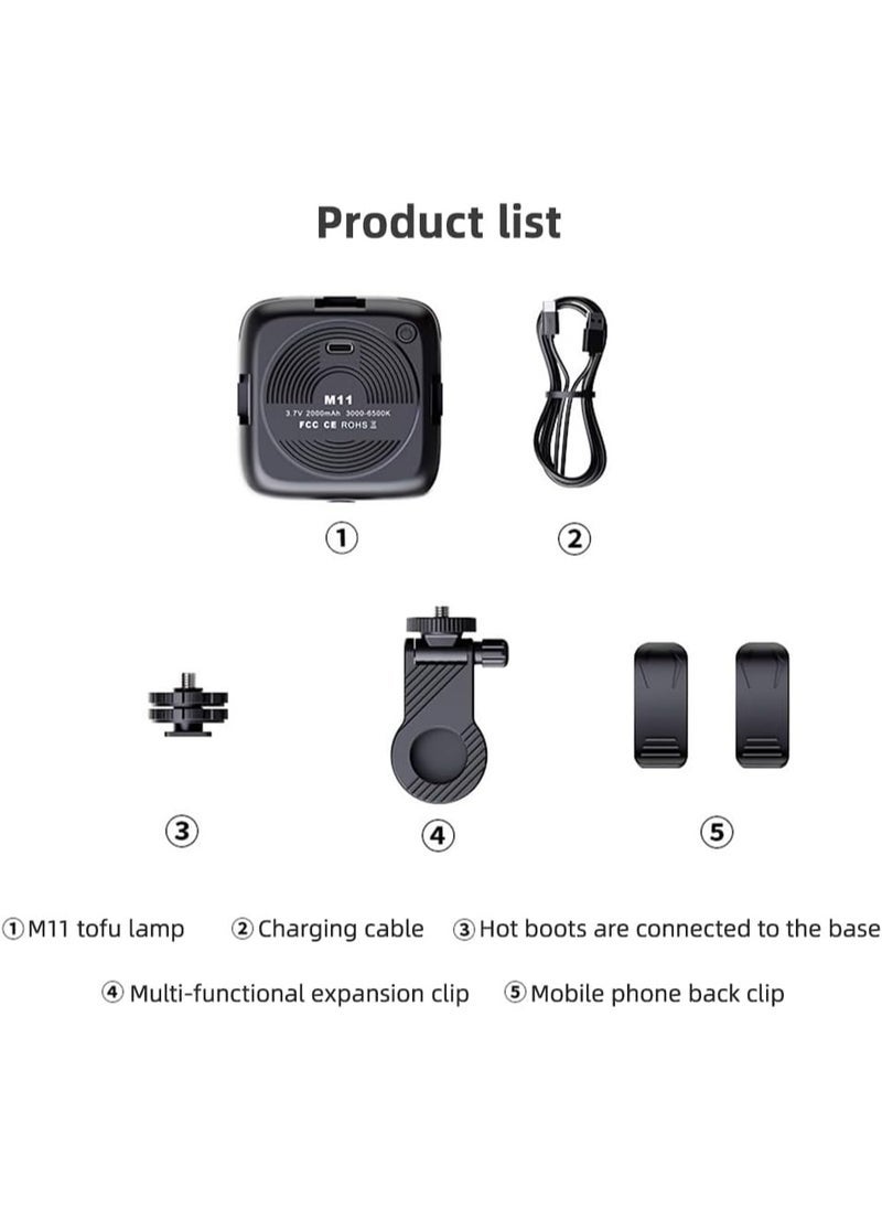 M11 LED Video Lamp 4.5W Pocket LED Video Light – Portable Bi-Color Vlog Lamp with 2000mAh Battery, 3000K-9900K Dimmable, 64 LEDs, Clip & Hot Shoe Mount – M11 Photography Light - Image 4