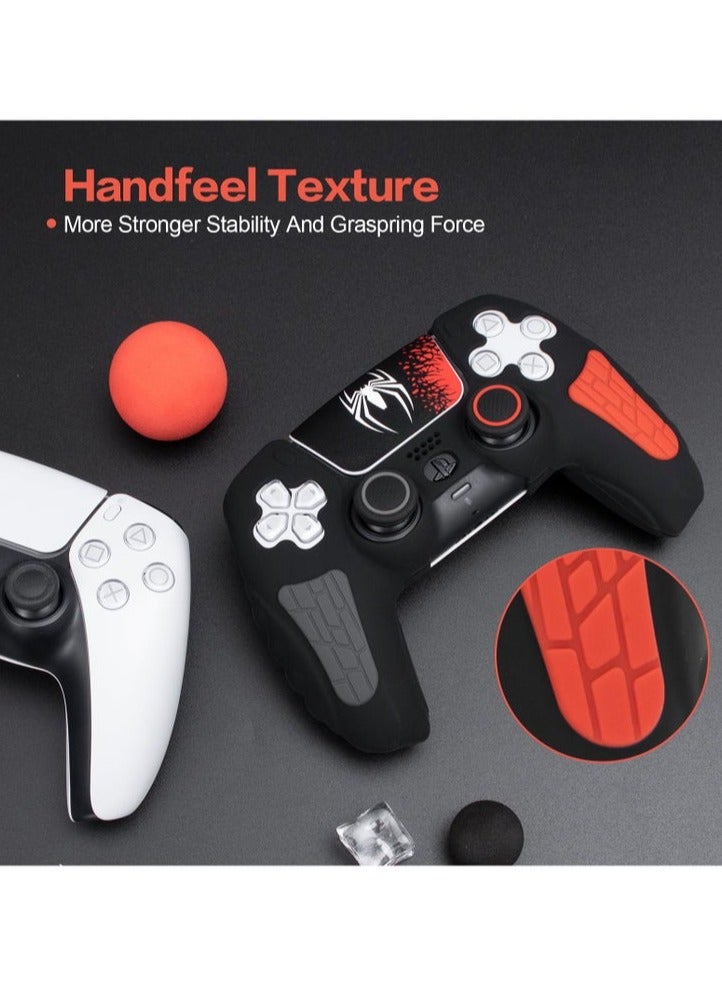 حَبْل تِك حافظة غطاء وحدة تحكم بلاي ستيشن 5، غطاء سيليكون مضاد للانزلاق متوافق مع وحدة تحكم PS5 المزدوجة مع أغطية قبضة الإبهام، واقيات عصا التحكم وملصق غلاف الغطاء - أسود - Image 2