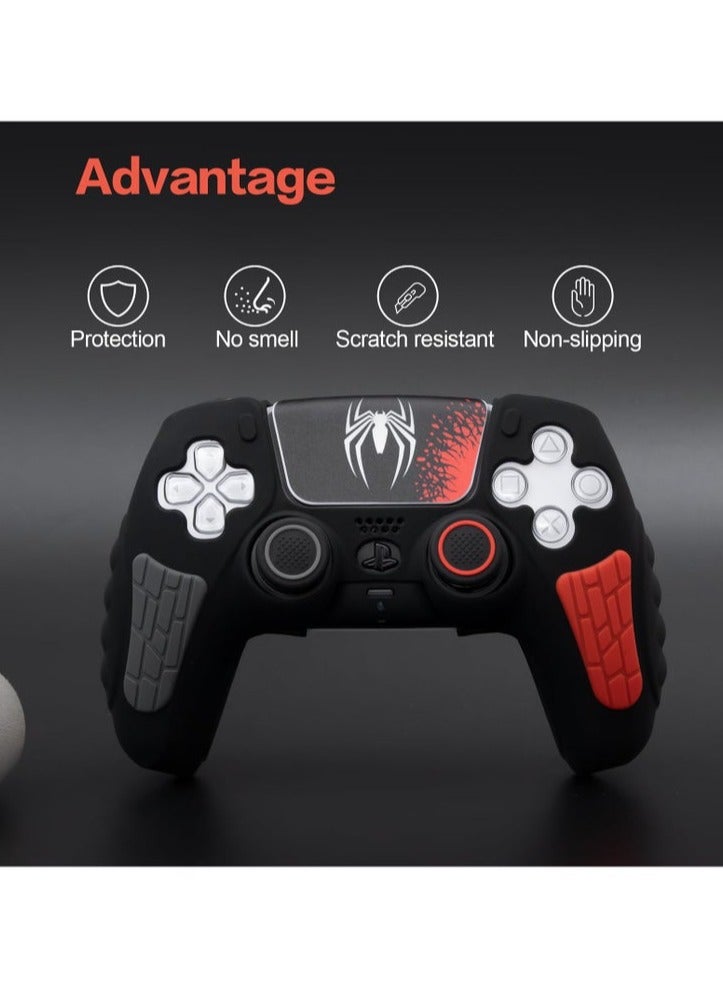 حَبْل تِك حافظة غطاء وحدة تحكم بلاي ستيشن 5، غطاء سيليكون مضاد للانزلاق متوافق مع وحدة تحكم PS5 المزدوجة مع أغطية قبضة الإبهام، واقيات عصا التحكم وملصق غلاف الغطاء - أسود - Image 5