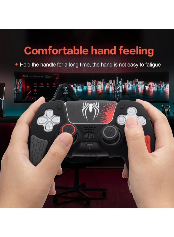 حَبْل تِك حافظة غطاء وحدة تحكم بلاي ستيشن 5، غطاء سيليكون مضاد للانزلاق متوافق مع وحدة تحكم PS5 المزدوجة مع أغطية قبضة الإبهام، واقيات عصا التحكم وملصق غلاف الغطاء - أسود - Image 4