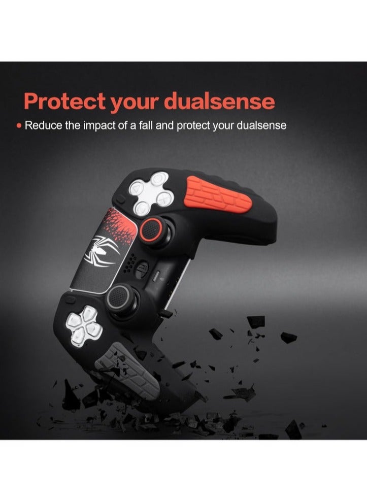 حَبْل تِك حافظة غطاء وحدة تحكم بلاي ستيشن 5، غطاء سيليكون مضاد للانزلاق متوافق مع وحدة تحكم PS5 المزدوجة مع أغطية قبضة الإبهام، واقيات عصا التحكم وملصق غلاف الغطاء - أسود - Image 3