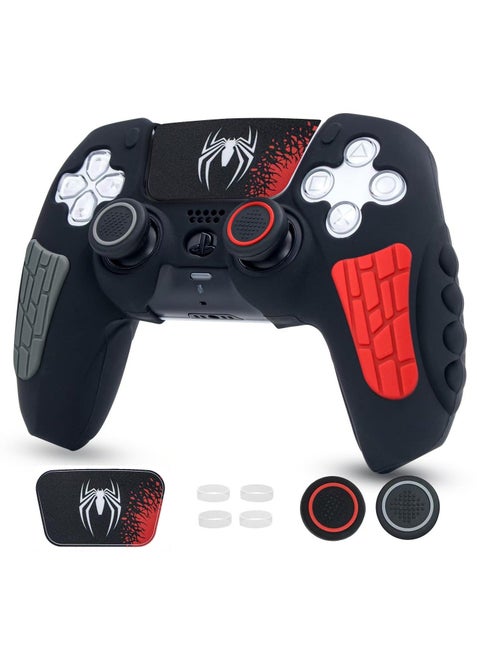 PlayStation 5 Controller Cover Case, Anti-Slip Silicone Cover Skin Compatible with PS5 DualSense Controller with Thumb Grip Caps, Joystick Protectors and Cover Wrap Sticker- Black Spider