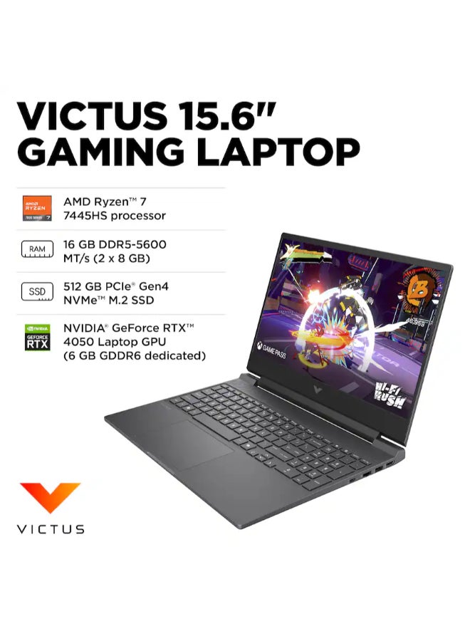 HP لابتوب ألعاب Victus بحجم 15.6 بوصة بدقة Full HD، مع معالج AMD Ryzen 7 7445HS، وذاكرة RAM سعة 16GB، وقرص SSD سعة 512GB، ورسوميات NVIDIA GeForce RTX 4050 بسعة 6GB، ونظام Windows 11 Home - Image 2