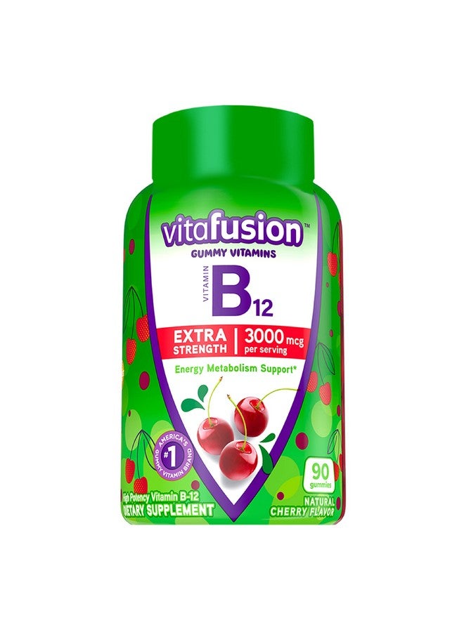 Vitafusion فيتامين ب12 جومي بقوة إضافية لدعم طاقة الأيض وصحة الجهاز العصبي بنكهة الكرز - العلامة التجارية رقم 1 في أمريكا لفيتامينات الجومي - 45 يوم إمداد - 90 حبة - Image 2