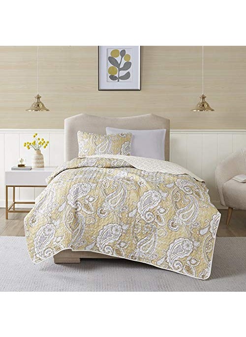 Comfort Spaces Comfort Spaces Quilt SetTrendy Paisley Summer Cover Cozy Coverlet Lightweight All Season Bedding Layer for Winter Matching Shams TwinTwin XL Sienna Paisley Wheat 