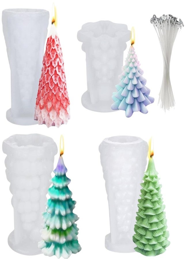 Atarvana 4pcs Christmas Silicone Mold Set for Candle Making, Atarvana 3D Christmas Candle Making Molds with 10pcs Candle Wick-Christmas Trees, Santa Claus, Pine and Ginger Man - Image 1