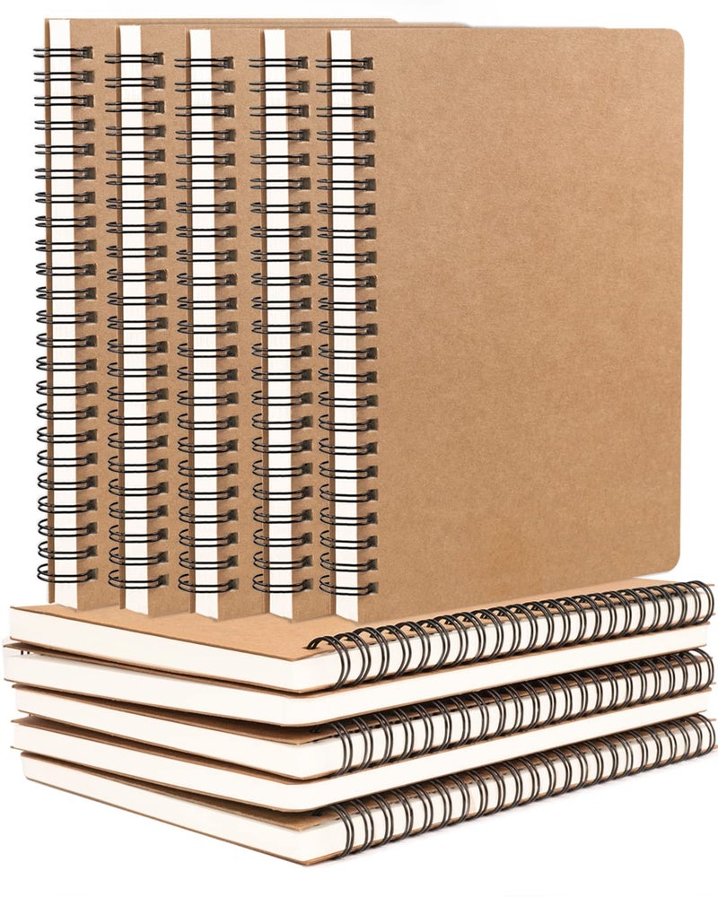 Dynta Spiral Notebooks 10Pcs A5 College Ruled Lined Journals Bulk- Kraft Brown Cover, 8.3 "x 5.8", 120 Pages/60 Sheets, 100gsm Paper, Memo Notepad Sketchbook, Travel Students Office Business Subject Diary - Image 1