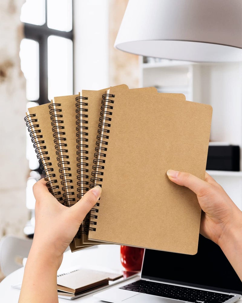 Dynta Spiral Notebooks 10Pcs A5 College Ruled Lined Journals Bulk- Kraft Brown Cover, 8.3 "x 5.8", 120 Pages/60 Sheets, 100gsm Paper, Memo Notepad Sketchbook, Travel Students Office Business Subject Diary - Image 5