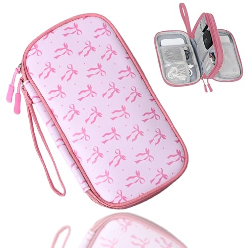 COSHAYSOO Travel Gifts for Women College Teen Girls Trip Favors Pink Birthday Gift Ideas, Electronics Cord Cable Organizer Bag Tech Pouch Case Gadgets Accessories Cruise Airplane Essentials, Bowknot - Image 1