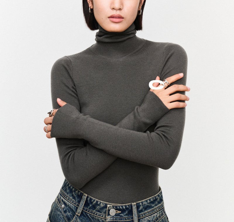 Word of Mouth Backing King_OTW Technology German Yangzi 120s Wool High Elastic Body Shaping Knitted Backing Shirt Women Banji gray - Image 3