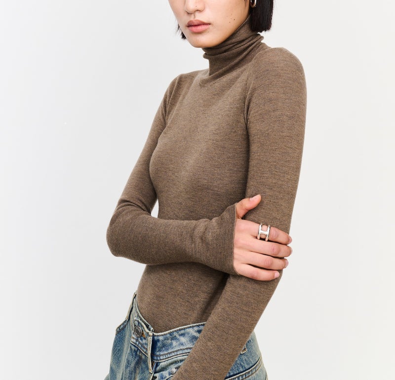 Word of Mouth Backing King_OTW Technology German Yangzi 120s Wool High Elastic Body Shaping Knitted Backing Shirt Women Banji gray - Image 4